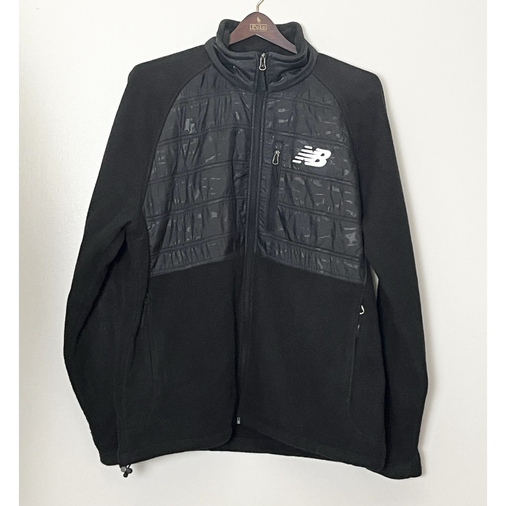 New Balance Fleece Jacket Men's XL Black Puffer Full Zip Outdoor Running BroCore